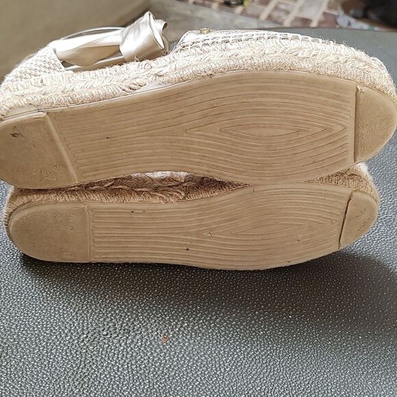 Sam Edelman ilia Gold Satin Ribbon Ankle Tie Closed Toe Espadrille Sandals - Picture 5 of 11